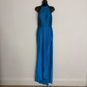 Sherri Hill Halter Neckline Peacock Rhinestone Gown - Size: 6